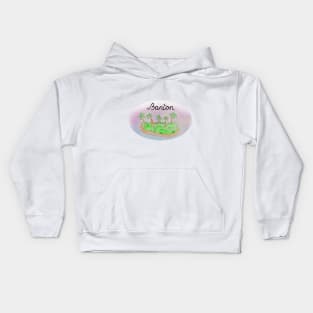 Banton watercolor Island travel, beach, sea and palm trees. Holidays and rest, summer and relaxation Kids Hoodie